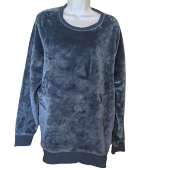 Blue Faux Fur Stretch VelourSweater Size XXL - Picture 2 of 5